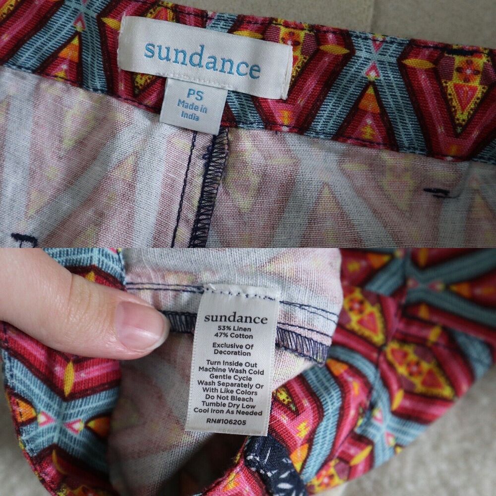 Sundance Size PS Kalini Shorts Cotton Linen Print Multicolor Diamond Cuffed - Picture 4 of 11